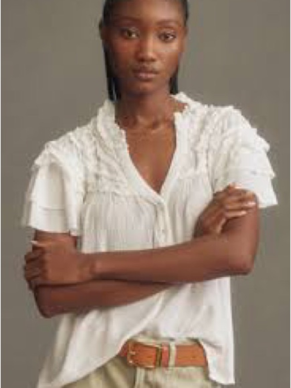 Maeve Short-Sleeve Ruffle Yoke Blouse